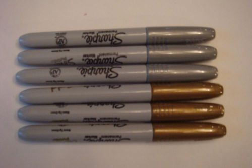 New Set of 6 Metallic Gold Silver Sharpie Permanent Pens free ship