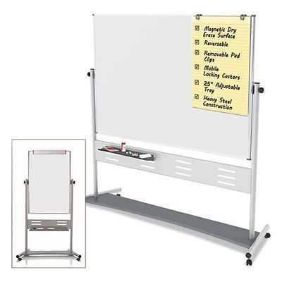 Magnetic Reversible Mobile Easel, 70 4/5w x 47 1/5h, 80&#034;h, White/Silver