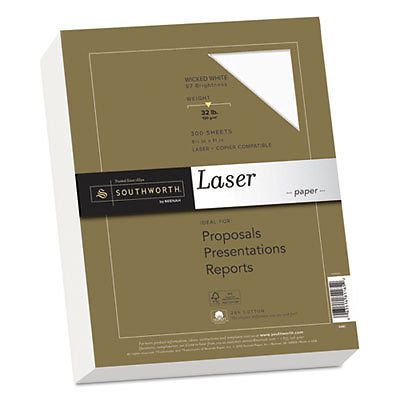 25% Cotton Laser Paper, 32lb, 97 Bright, 8 1/2 x 11, Wicked White, 300 Sheets
