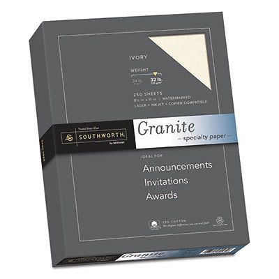 Granite Specialty Paper, Ivory, 32lb, 8 1/2 x 11, 25% Cotton, 250 Sheets