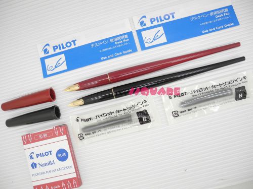 2 x Pilot Desk Pen Extra Fine Nib Fountain Pen w/ 2 Black 6 Blue Ink Cartridges