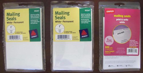 3 Packs Avery &amp; Staples Mailing Seals White Permanent 1&#034; 05247   1,305 seals