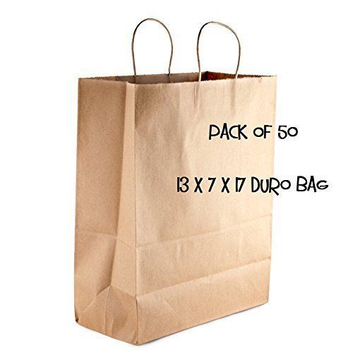 50 Paper Retail Shopping Bags KRAFT with Rope Handles 13x7x17 Duro