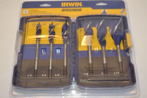 NEW IRWIN 6pc SET SPEEDBOR TRI FLUTE Wood Drill BITS 1/2&#034; to 1-1/4&#034; WL145.1