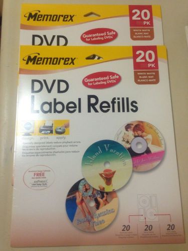 (2)NEW Memorex DVD Labels Refill 20 Packs | White Matte | Spine &amp; Multi-Use |