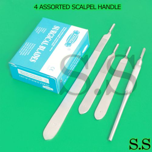 4 ASSORTED SCALPEL HANDLE #3 + 100 SURGICAL STERILE BLADES #10, #11,#12,#15