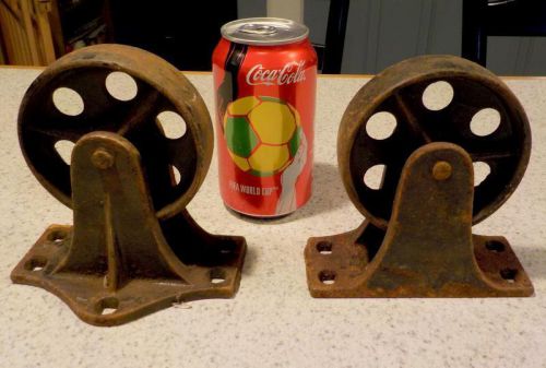 Antique Pair of Heavy Duty Iron Industrial Casters 824