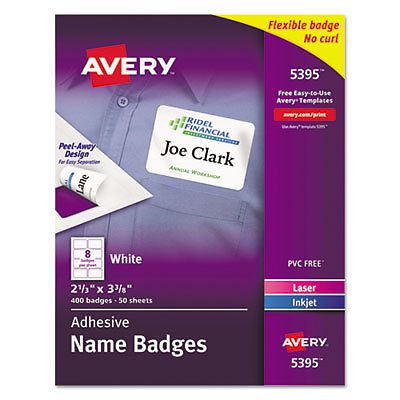Flexible Self-Adhesive Laser/Inkjet Name Badge Labels, 2 1/3 x 3 3/8, WE, 400/BX