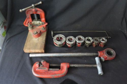 Rigid pipe threader, dies, vise and pipe cutter lot tools for sale