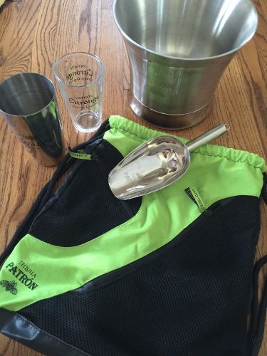 Patron tequila ice bucket with ice scoop, one pair of shaker and bag set for sale