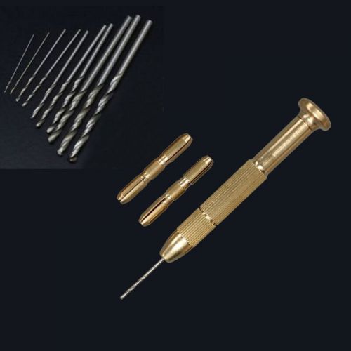 Copper rotary handle micro 10 precision drill bit set tool fr jewelry repair for sale