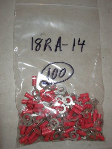 100 Thomas &amp; Betts T&amp;B 18RA-14 Insulated 1/4&#034; Ring Terminals Red