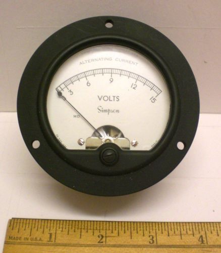 Panel Meter, Simpson Model # 55, Lab.Quality 0-15V AC, Made in USA