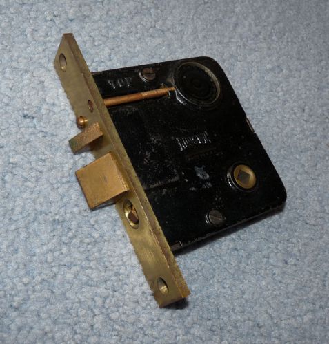 Antique russwin mortise door lock - brass tone - 2 strikers (lot 610) for sale