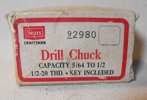 Vintage Craftsman 5/64-1/2&#034; Drill Chuck # 92980 1/2-20 THD w/ Key NOS SEALED