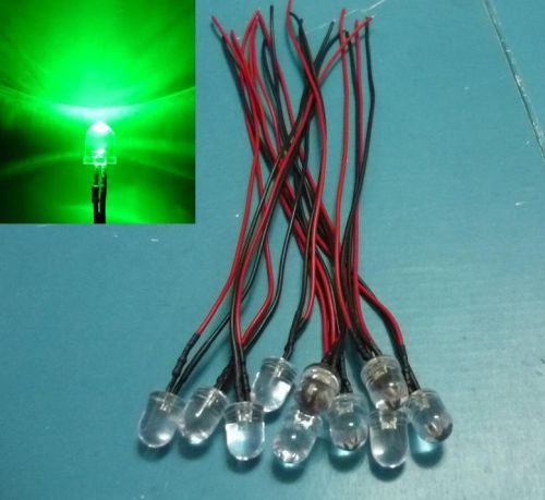 (10 PCS) 10mm Green Flashing Pre Wired LED Light 9v 6v 12V DC Bulb 20cm lamp 5v