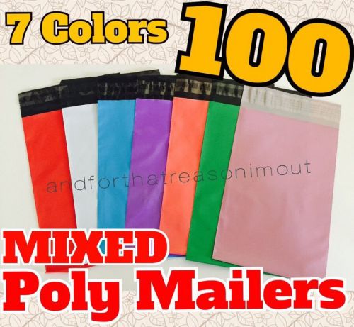 100 MIX POLY MAILERS PURPLE PINK WHITE BLUE RED GREEN PASTEL PINK 6&#034;X9&#034; Envelope