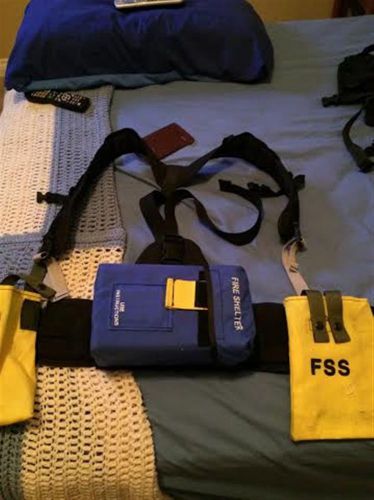Wildland fire shelter w/ case and harness and water bottle carriers for sale