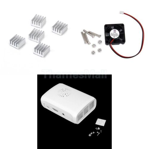 White Case Enclosure Box+Cooling Fan +5pcs Heat Sink for Raspberry Pi 2 Model B+