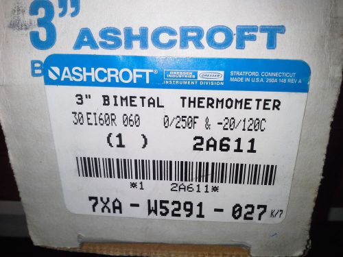 Ashcroft 30EI60R060 0/250F Bi-Metal Thermometer 3&#034; (Grainger 2A611) 20-120C