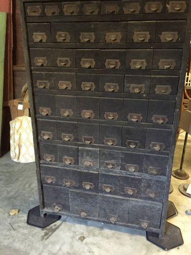 Vtg antique wood galvanized nut bolt bin hardware cabinet for sale
