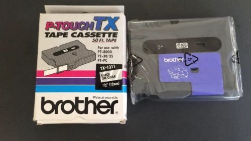 Brother P-touch TX Tape Cassette 50 Ft Sealed In Box TX-1311 Black On Clear .5&#034;