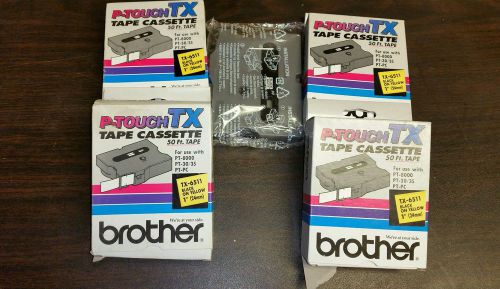 5 Brother P-Touch TX Tape Cassette. 50ft. TX-6511. Black on Yellow. 1 &#034;