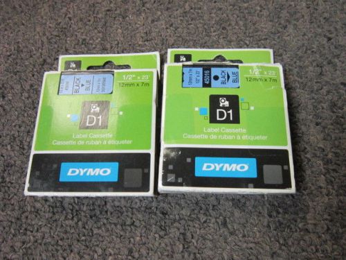 Lot 2 Dymo D1 Label 45016 Cassette Black on Blue 1 1/2&#034; X 23&#039; 1858735 12mm x 7mm