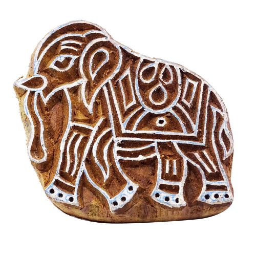 Indian handcarved wooden textile elephant stamp printing block wood art pb3011a for sale