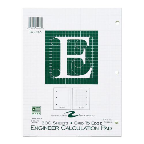 Roaring spring engineering pad  8.5 x 11 inches  green  200 sheets  grid-to-edge for sale