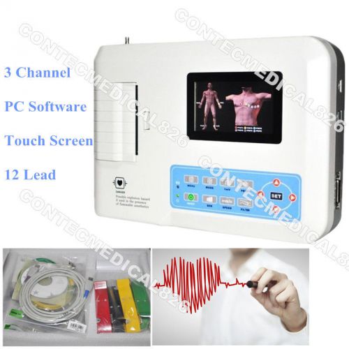 Ce color lcd touch 3 channel ecg ekg machine system 12 lead ecg300gt+sw+printer for sale
