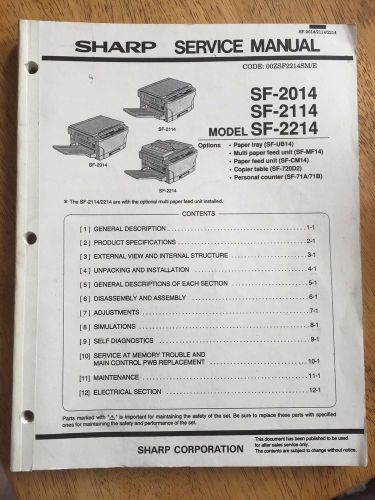 Genuine Sharp Copier Service &amp; Parts Manual Guide SF- 2014 SF- 2114 SF 2214