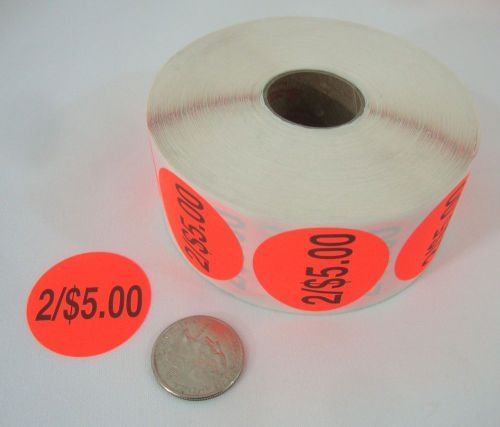 1000 Self-Adhesive 2/$5.00 Labels 1 3/8&#034; Stickers / Tags Retail Store Supplies