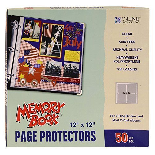 C-Line Memory Book 12 x 12 Inch Scrapbook Page Protectors, Clear Poly, Top Load,