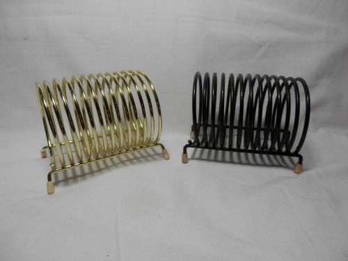 Lot of 2 Metal Coil Wire Letter Holders Mail Cards - Gold &amp; Black