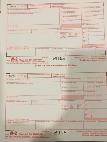 2015 28 EMPLOYEE ADAMS W-2 + 5 W-3 6 PART IRS TAX FORMS LASER INKJET + ENVELOPES