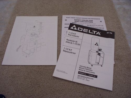 Instruction manual for delta 1-1/2 h.p. dust collector #50-760 w/ parts list for sale