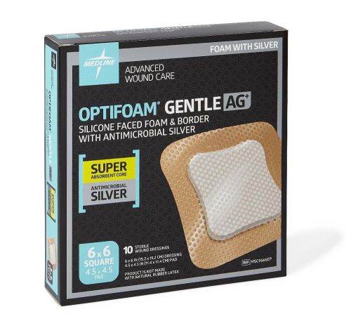 Optifoam Gentle Ag Silicone Faced Foam Dressing with Silver, Adhesive - 6&#034;x6&#034;
