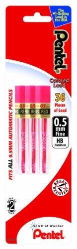 Pentel refill lead, 0.5mm, fine, red, 12 pieces per tube, 3 pack (ppr5bp3-k6) for sale
