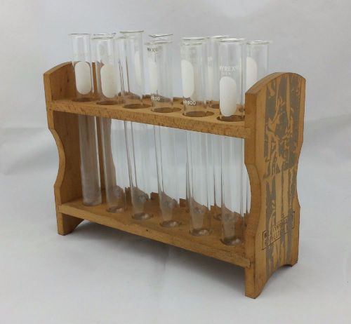 &#034;the will corporation&#034; vtg wood laboratory test tube rack 12 capacity w/ tubes for sale