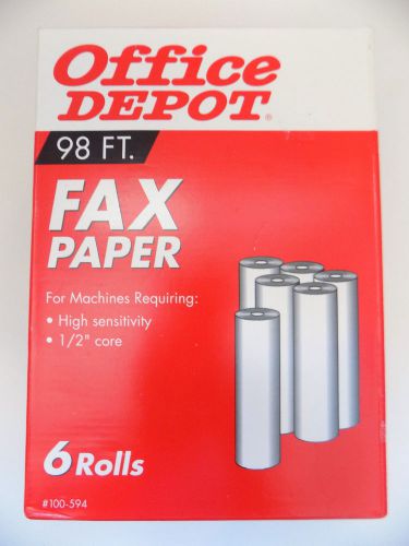 Office Depot Thermal Fax Paper, 1/2in. Core, 98ft. Roll, Box Of 6 New