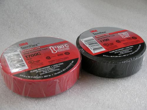 ELECTRICAL TAPE, 2-PACK, 1-RED + 1-BLACK, 3M Temflex 1700C, 1700, Free Shipping!