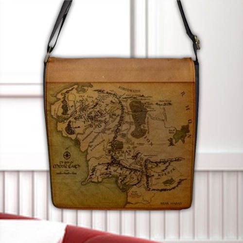 Map of Middle Earth Land The Lord Of The Rings Flap Closure Nylon Messenger Bag