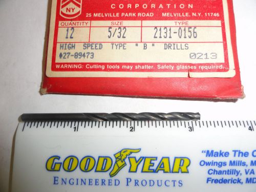 5/32&#034; New York Twist Drill Type &#034;B&#034; Jobbers Length Drill Bits, 2131-0156