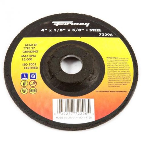 4&#034; X 1/8&#034; Grinding Wheel, Type 27 Steel Flex With 5/8&#034; Arbor, Ac60R-Bf Forney