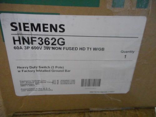 SIEMENS HNF362G SAFETY SWITCH 60 AMP 600 V DISCONNECT NON FUSED INDOOR