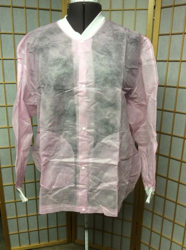 Case of 30 Surtrex Disposable Single Use Pink Lab Coats/Jackets W/Snaps-L(D-3)