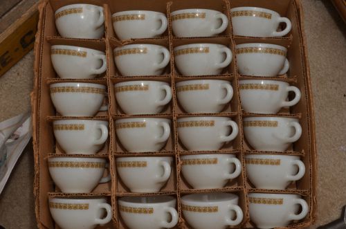 NOS Vintage #701 PYREX Case of 48 Tiberon Milkglass Coffee Cups.. Rare Pattern