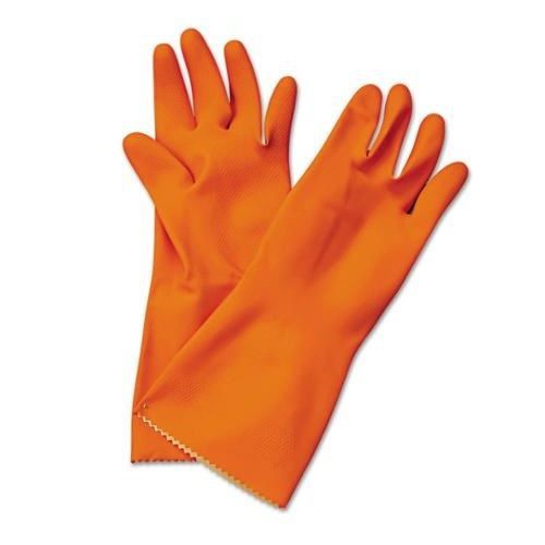 Boardwalk BWK244XL, Flock-Lined Latex Cleaning Gloves, Extra Large, Orange, 12 P