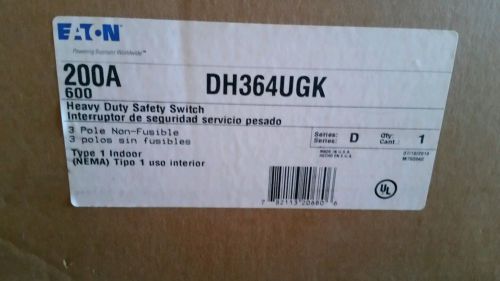 EATON DH364UGK NON-FUSIBLE SAFETY SWITCH, 200 A, 3-POLE, 600 V indoor